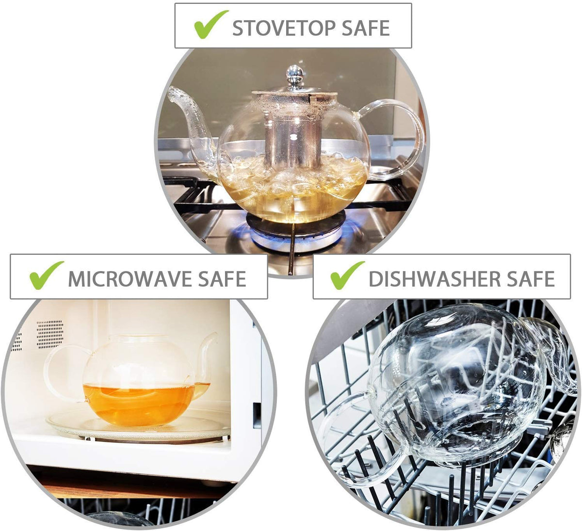 Kitchen Kite Glass Teapot Set with 4 Double Wall Tea Cups & Removable Stainless Steel Infuser, 35oz/1000ml Borosilicate Tea