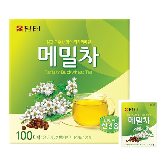 Damtuh Korean Roasted Buckwheat Tea Bags, Caffeine-Free, 100 Count | Nutty, toasty, mildly sweet; 100 percent roasted tartary buckwheat; 100 individually wrapped 1.5 g bags
