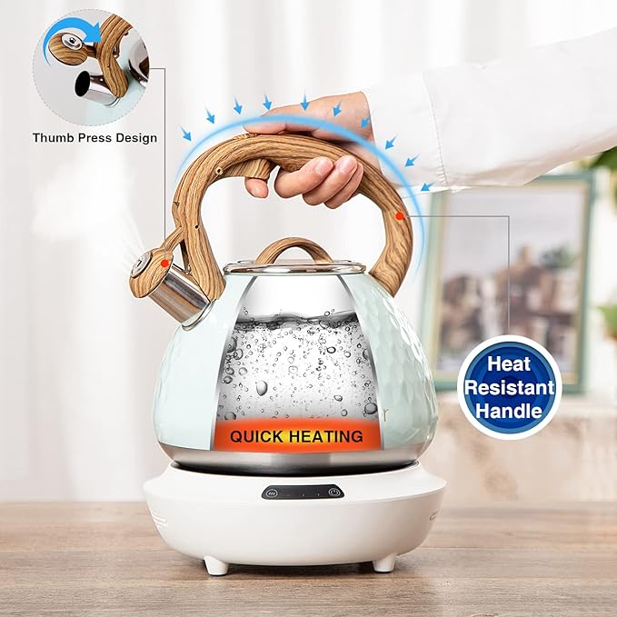 Tea Kettle, Toptier Teapot Whistling Kettle with Wood Pattern Handle Loud Whistle