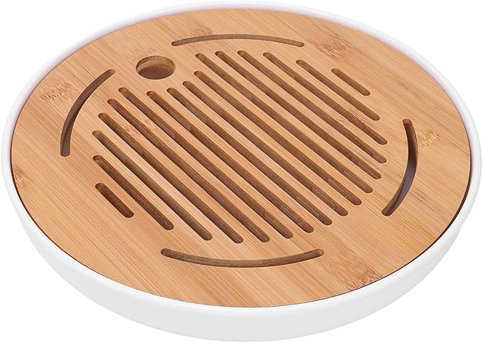 Acouto Chinese Kung Tea Tray Tea Tray 10 Inch Round Shape Stylish Chinese Kung Serving Home and Gongfu Table Home & KitchenKitchen & DiningDining &