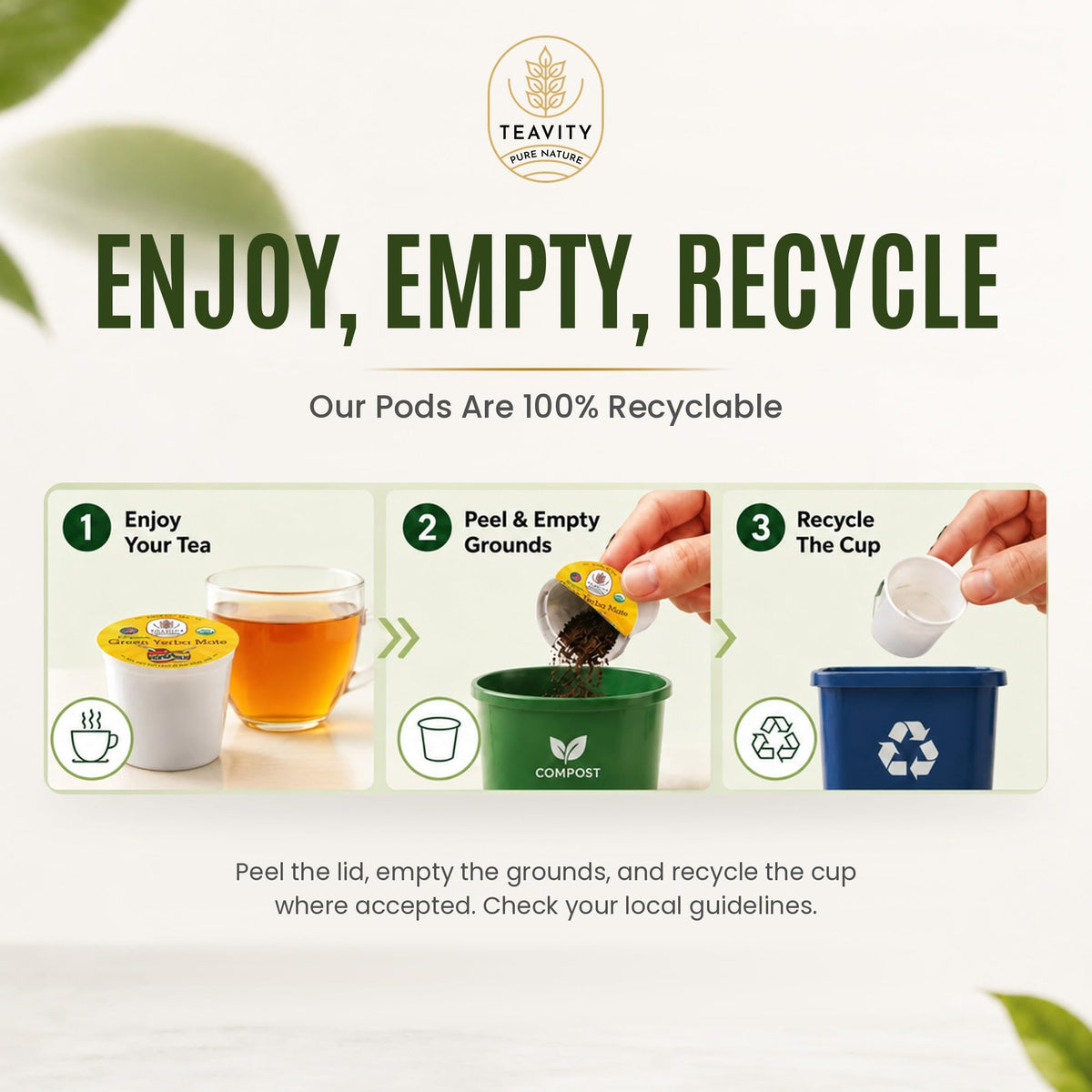 Teavity Organic Tea Pods Variety Pack, 15 Flavors, K-Cup Compatible