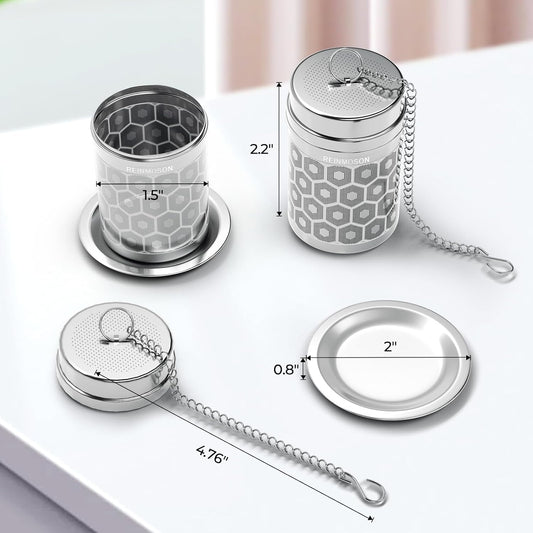2 Pack Reinmoson 304 Stainless Steel Tea Strainers for Loose Tea 1.5”x2.2” | Extra Fine Mesh Tea Infuser for Loose Leaf Tea Steeper, Updated Slim Threaded Lid Tea Ball for Cup, Mug, Teapot, Kettle