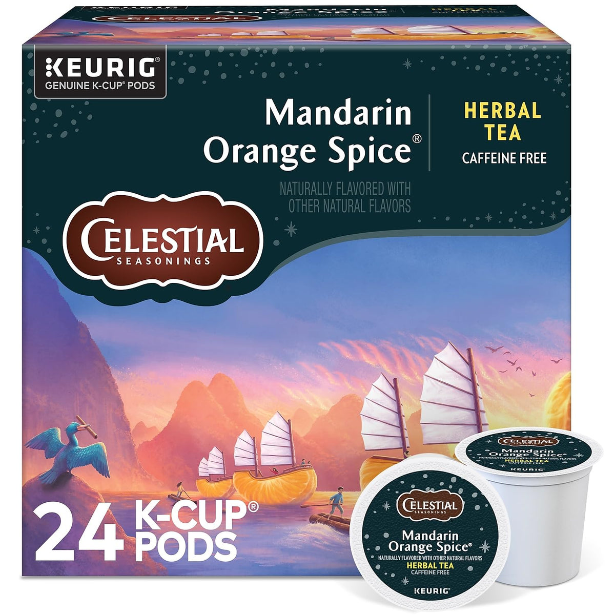 Celestial Seasonings Mandarin Orange Spice Herbal Tea, Keurig® K-Cup® Pods, 24/Box (14735)