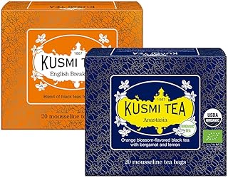 Kusmi Tea - Pack of 2 Boxes of Tea Bags - English Breakfast + Anastasia - Blend of Organic Asian Black Tea + Organic Black Tea with Bergamot and Orange Blossom - Earl Grey Tea - 2x20 Tea Bags
