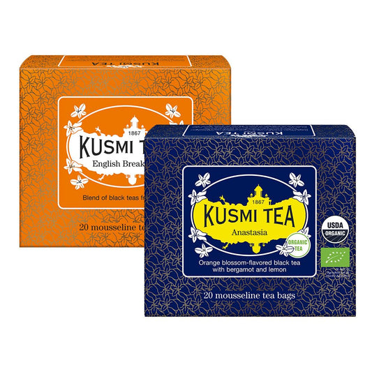 Kusmi Tea - Pack of 2 Boxes of Tea Bags - English Breakfast + Anastasia - Blend of Organic Asian Black Tea + Organic Black Tea with Bergamot and