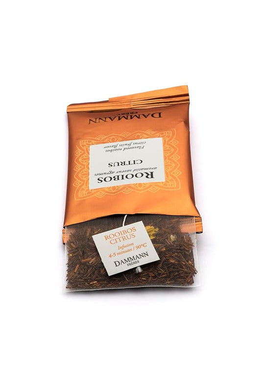Dammann Freres Sachets, Rooibos Citrus Tea Bags, Premium Gourmet, Notes of Lemon, Clementine, and Orange Tea, Individually Wrapped, 24 Count (Single Pack)