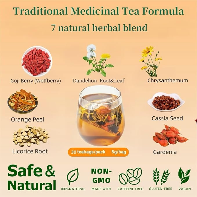 Eastrue Organic Dandelion Detox Tea,(150g/30TeaBags)-Dandelion Wolfberry Tea for Kidney & Liver Health, Caffeine Free Herbal Tea for Cleanse & Detox,Support Healthy Weight, All-Natural