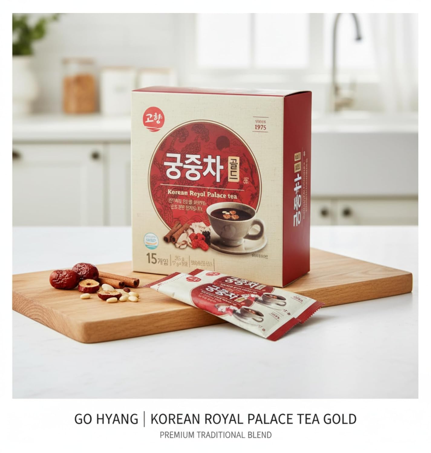Korean Royal Palace Ssanghwa-Cha Drink Mix 궁중차 Traditional Herbal Powder with Jujube, Ginger & Ginseng | Instant Stick Packs | Naturally Caffeine-Free | DAHLORE