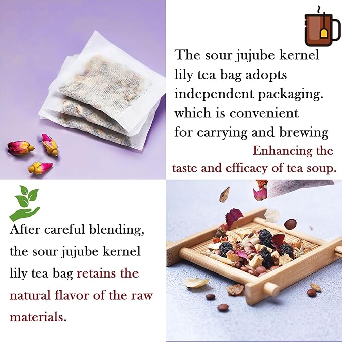 Sour Jujube Kernel Poria Cocos Lily Tea Bags 6.35oz/300g(60Bags/2Pack) Good Night Sleepytime Tea Sour Jujube Kernel Lily Tea Chinese Herbal Tea 酸枣仁百合茶 酸枣仁 晚安茶 助睡眠