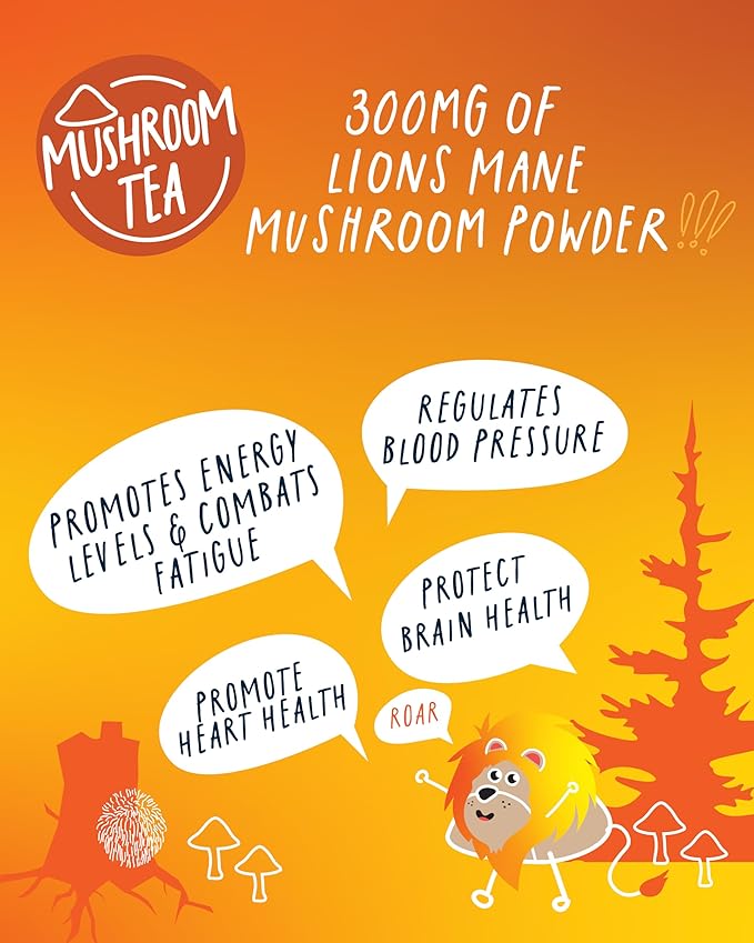 High Caffeine Mushroom Tea (155 mg) – Kubo Tea: Organic Lion’s Mane Chai Black Tea Bags for Clean Energy & Focus | Healthy Coffee Substitute | Mushroom-Infused Blend | 20 Ct | Compostable Packaging