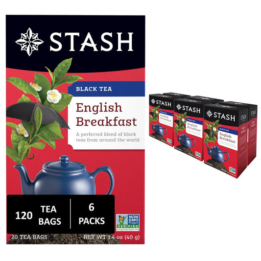 Stash Tea English Breakfast Black Tea - Caffeinated, Non-GMO Project Verified Premium Tea with No Artificial Ingredients, 20 Count (Pack of 6)