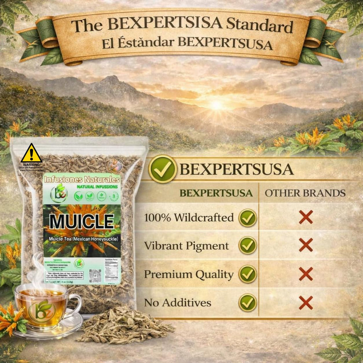 B-Experts Muicle Herbal Tea (Mexican Honeysuckle) – 4 oz Loose Leaf – 100% Natural, Wildcrafted, Vegan, Non-GMO, Gluten-Free