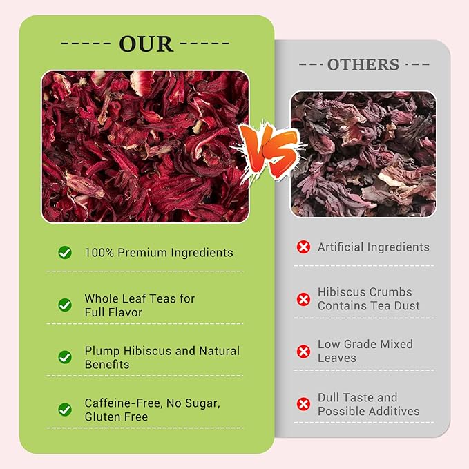 Hibiscus Tea Bags, 100% Natural Hibiscus Flowers Herbal Tea Supports Heart Health, Boosts Immune，Caffeine Free, Non-GMO, No Sugar（1 Pack/100 Bags)
