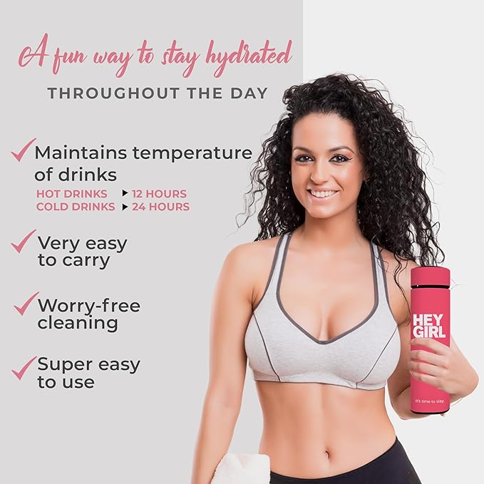 Hey Girl Tea Infuser Bottle 450ml - Insulated Stainless Steel Water Bottle - Tea Tumbler with Tea Diffuser