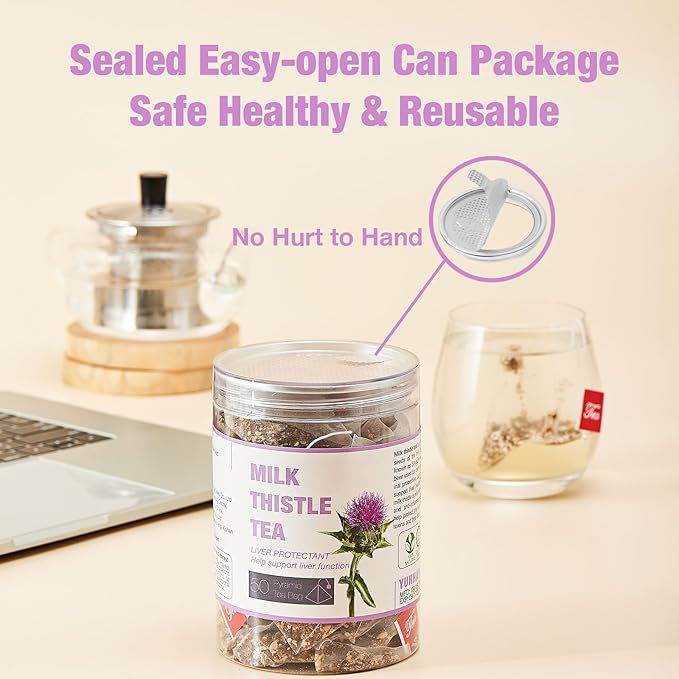 50 Milk Thistle Tea Bags for Detox Cleanse & Repair, Thorne Milk Thistle Herbal Tea for Support