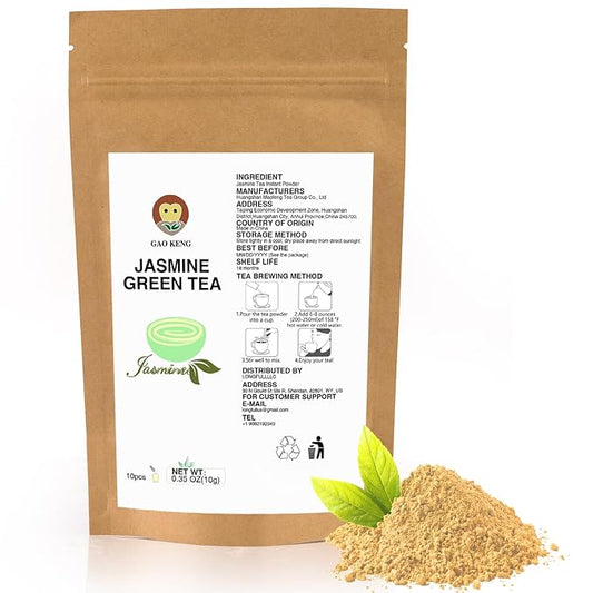 Taiping HK Jasmine Instant Green Tea Classic-100% Tea Leaves 10 Single Serve Stick Packs Unsweetened No Additives On-the-Go for Travel, Work, Outdoors , Helps Support Digestive Health Hot or Iced Teas (10Count)
