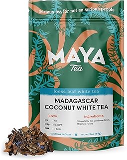 Maya Tea Madagascar Coconut White Tea, Premium Loose Leaf Tea, Contains Caffeine, All Natural, Make Hot or Iced Brews Up to 22 Cups, 2 Ounce Resealable Pouch