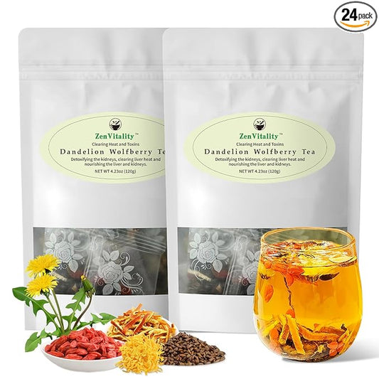 ZenVitality® Dandelion Wolfberry Tea Organic 240g/24 Bags Kidneys & Liver Health, Eye Health & Digestion Tea Cassia Seed, goji berry, Chrysanthemum, Gardenia, Orange Peel, Dandelion Root tea