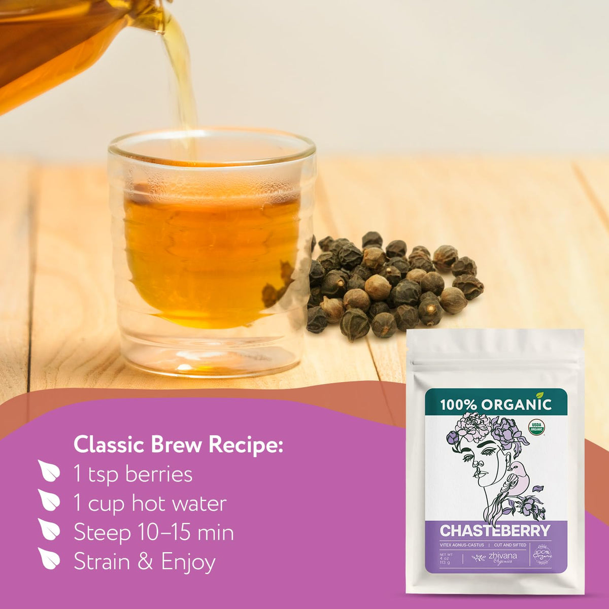 Organic Chasteberry Tea 4 oz - Chaste Tree Berry - Vitex - Women’s Health