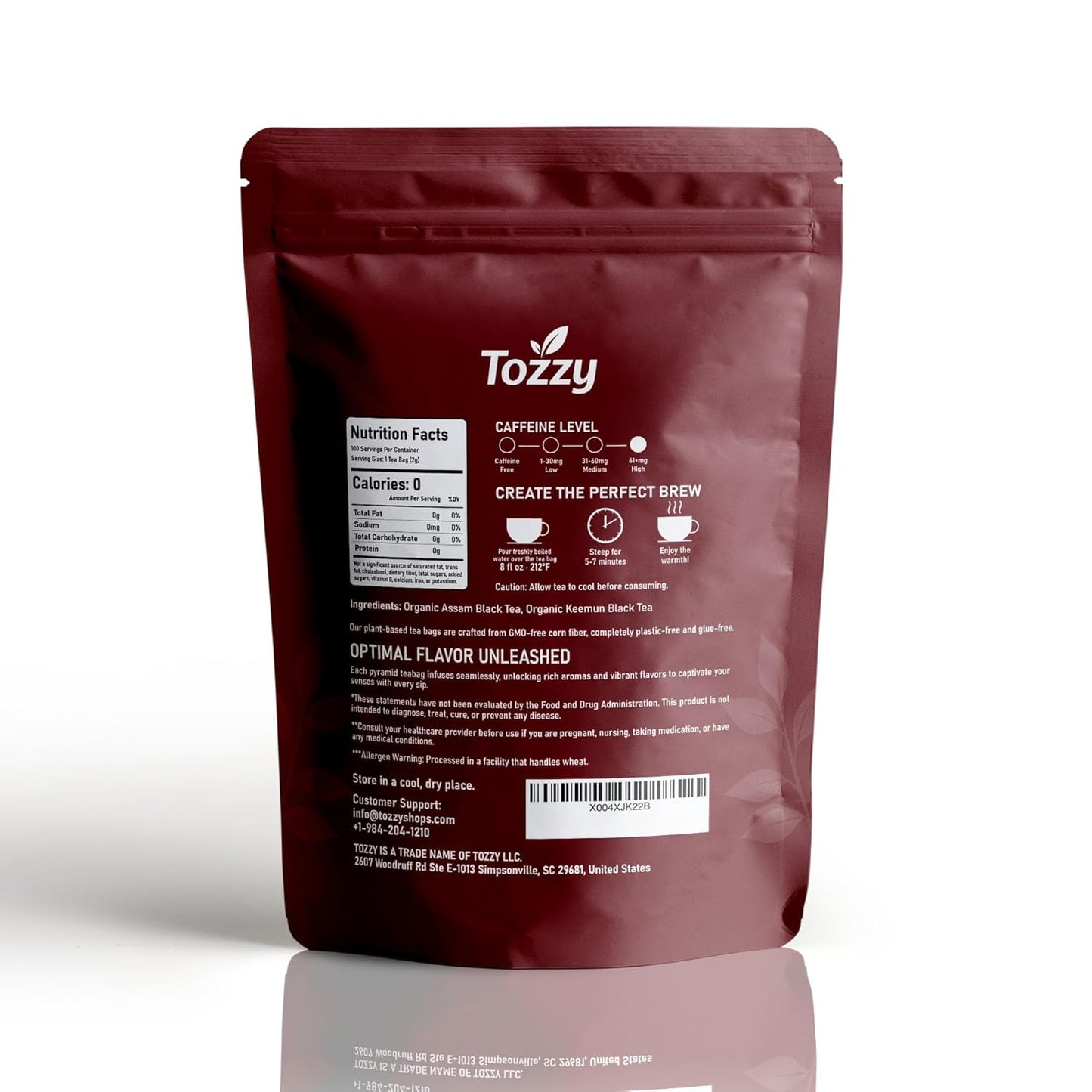 Tozzy Organic English Breakfast Tea – 100 Count, Plant-Based Pyramid Tea Bags