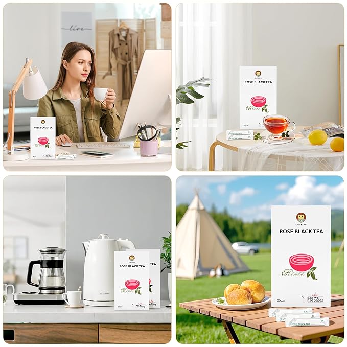 Taiping HK Rose Instant Black Tea Classic-100% Tea Leaves 30 Single Serve Stick Packs Unsweetened No Additives On-the-Go for Travel, Work, Outdoors , Helps Support Digestive Health Hot or Iced Teas (30Count)