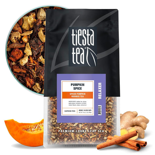 Tiesta Tea - Pumpkin Spice Rooibos Loose Leaf Tea | Premium Caffeine-Free Herbal Infusion, Brew Hot or Iced, Makes up to 200 Cups, Resealable Bulk Pouch, 16 Ounce