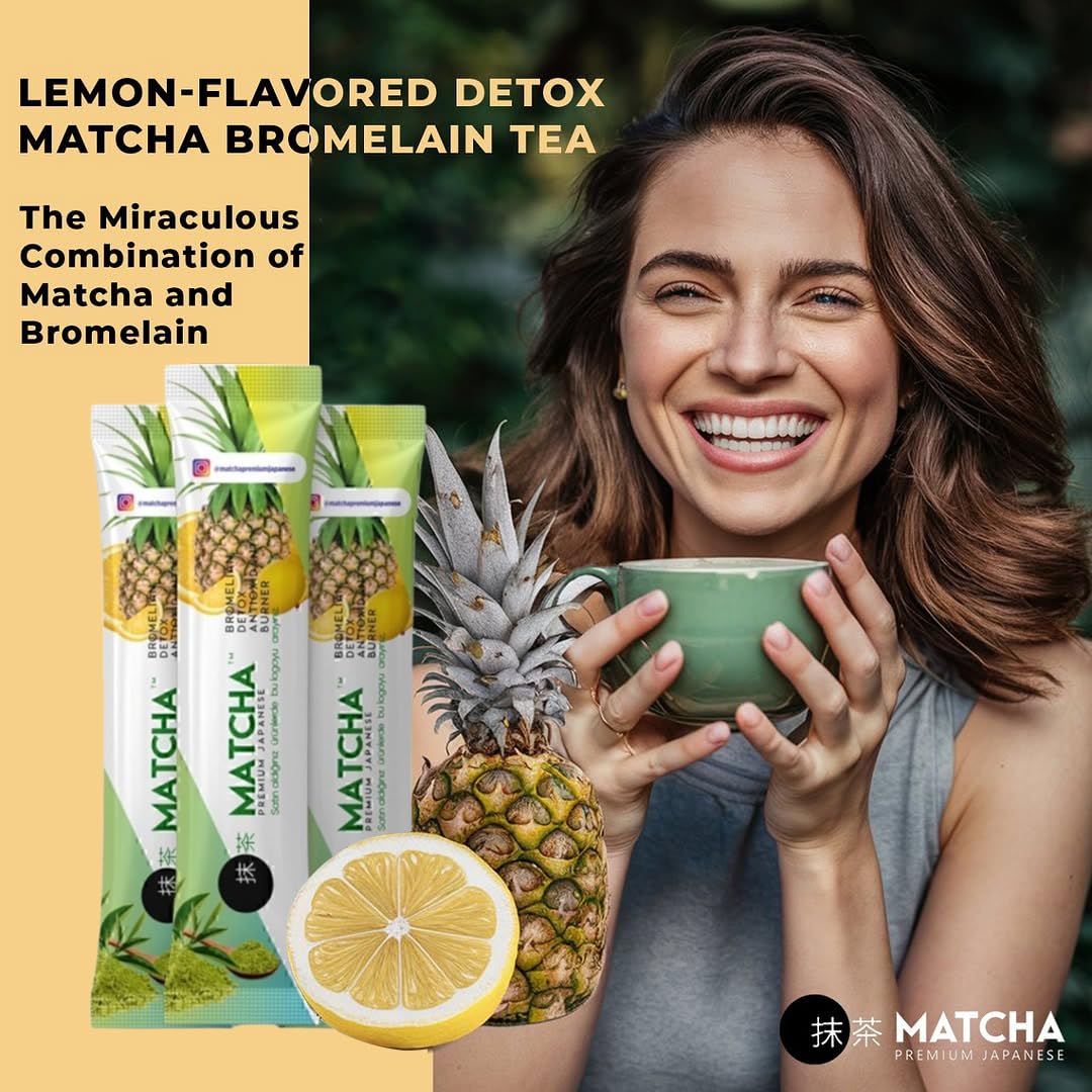 Premium Japanese Matcha Pineapple & Lemon Energy Drink Mix – 10 Single Serve Packets (8g) – Organic Matcha Green Tea with Bromelain – Smooth Citrus Flavor, Rich in Antioxidants - Bonus 1 Pk Matcha Chocolate Included