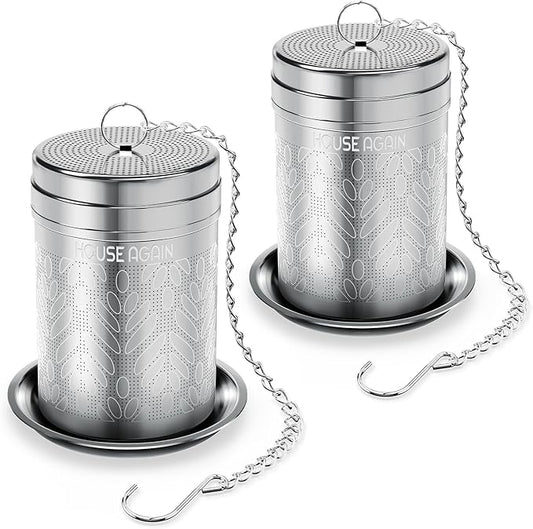 House Again 2 Pack Tea Strainers for Loose Tea, Extra Fine Mesh Tea Infuser, Updated Slim Threaded Lid & 304 Stainless Steel