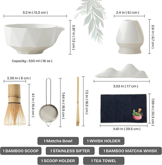 Matcha Whisk Set Black, 8 Pcs Matcha Set with Bowl (Chawan)/Whisk/Holder & Accessories, Matcha Kit for Ceremony, Traditional Tea Set for Making Latte