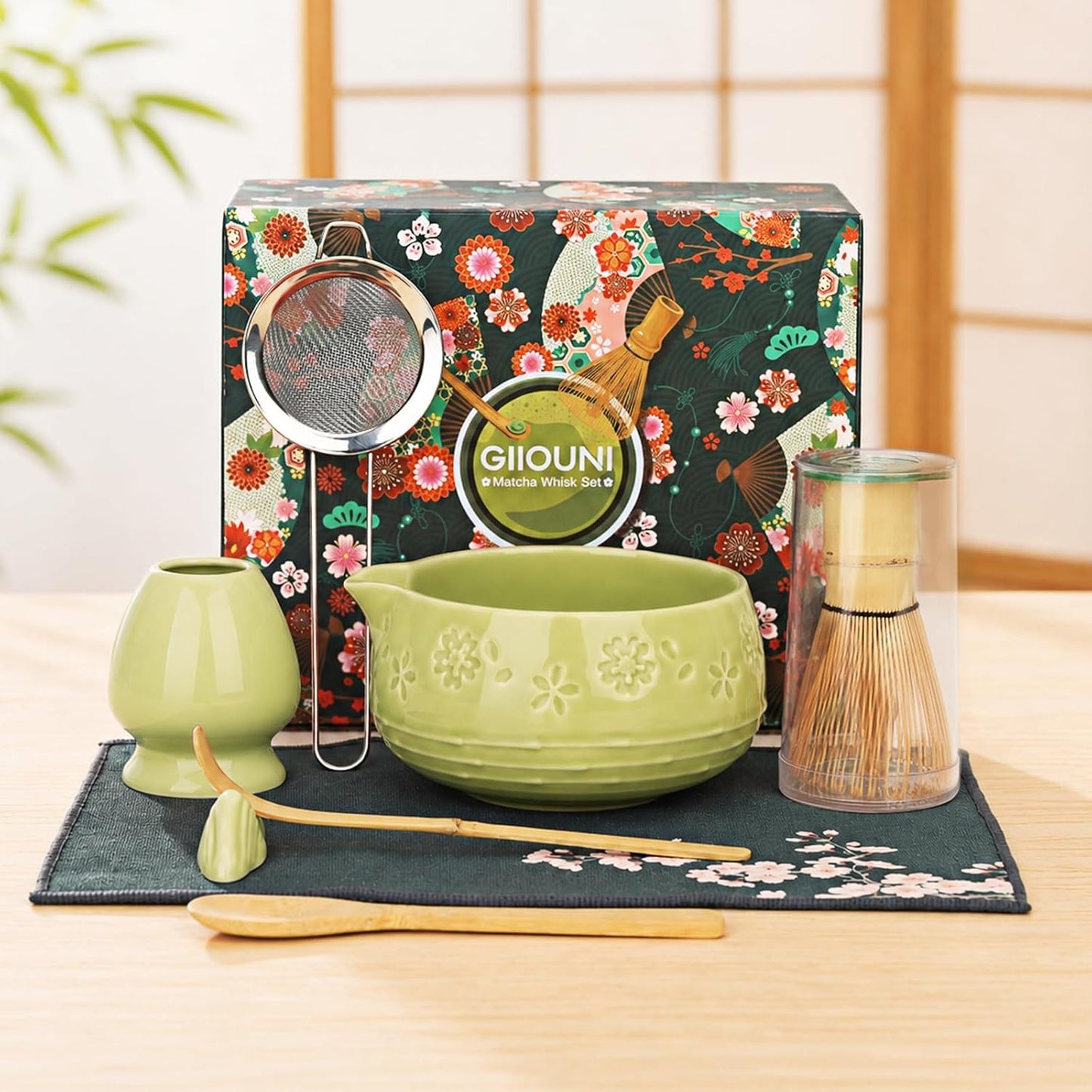 Matcha Whisk Set, Ceramic Matcha Kit for Beginners &amp; Tea Lovers | 8-Piece Set with 550ml Spouted Bowl, 80-Prong Whisk, Sifter, Scoop &amp; Gift Box, Premium Ceramic, Easy to Clean