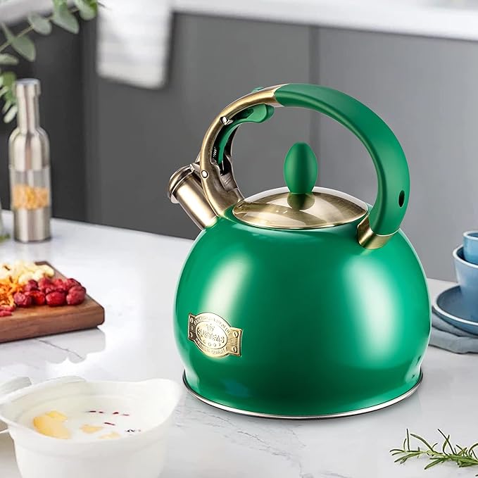 Susteas Stove Top Whistling Tea Kettle - Food Grade Stainless Steel Teakettle Teapot with Cool Touch Ergonomic Handle