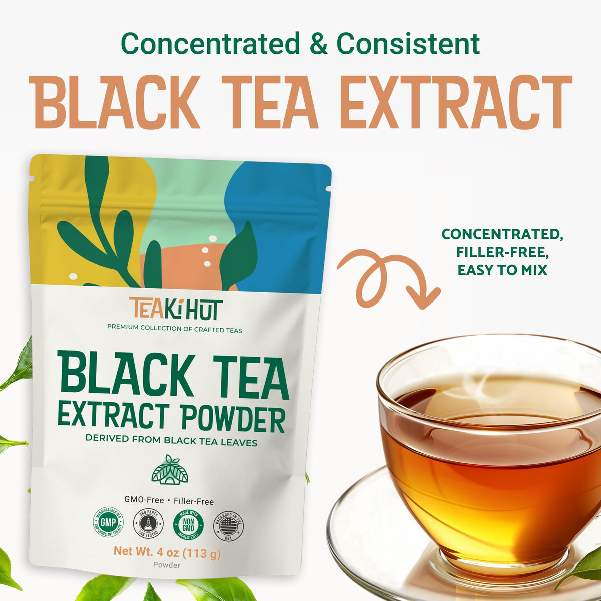 TEAki Hut Instant Black Tea Extract Powder, Unsweetened Iced Tea Extract, 4oz