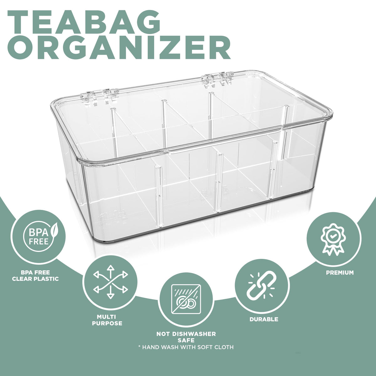 Utopia Home Tea Bag Organizer with Lids, Stackable Tea Box, 3 Pack, Clear