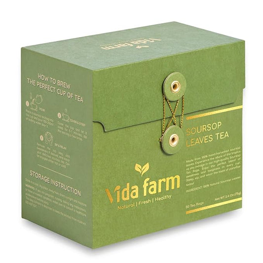 Vida Farm 50 Premium Soursop Tea Bags, 100% Natural Pure Soursop Leaves: Pleasant Taste, Natural Flavor, Caffeine Free, Hojas de Guanabana Para te