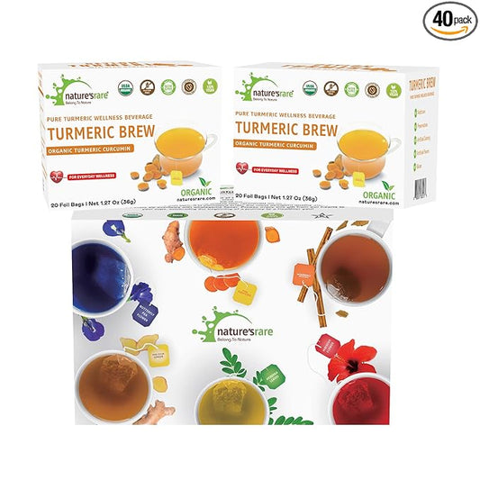 Pure Ceylon Turmeric Brew - 100% Organic Ceylon Turmeric Tea Bags (40 Sachets - pack of 2 – 20 Count PER BOX)