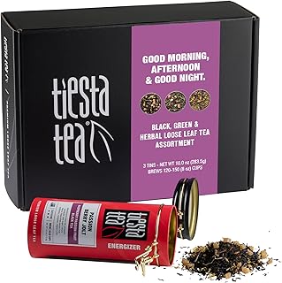 Tiesta Tea - Loose Leaf Tea Tin Gift Box, High to Non-Caffeinated Assorted Blends, 3 Tins for Hot & Iced Brews Variety Pack, Passion Berry Jolt, Fruity Paradise, & Lavender Chamomile