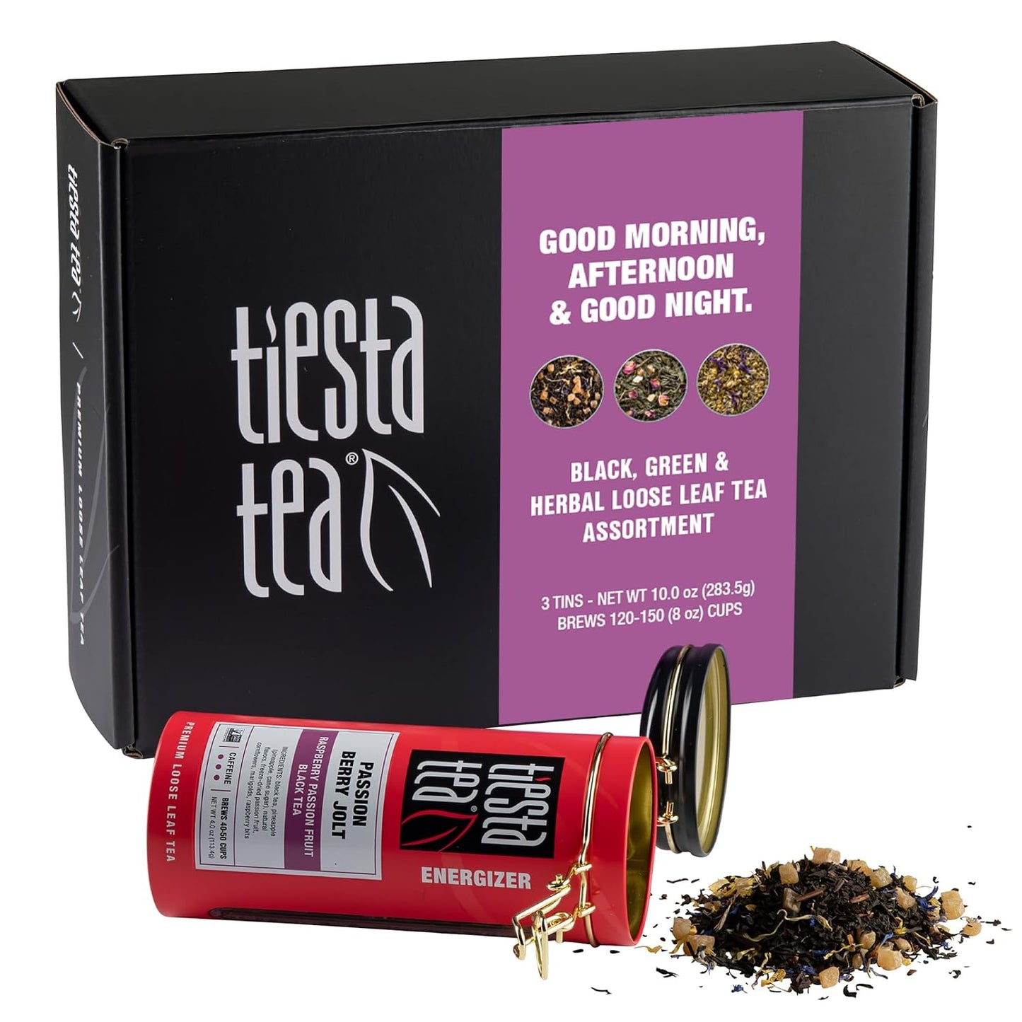 Tiesta Tea - Loose Leaf Tea Tin Gift Box, High to Non-Caffeinated Assorted Blends, 3 Tins for Hot & Iced Brews Variety Pack, Passion Berry Jolt