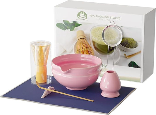 7 Pcs Matcha Whisk Set, Perfect Matcha Kit for Matcha Lovers Includes Ceramic Bowl, Bamboo Whisk, Holder, Scoop, Sifter & Cloth