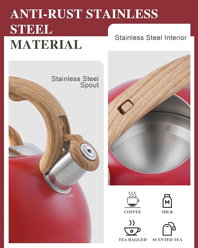 Tea Kettle Stovetops, 2.7 Quart Food Grade Stainless Steel Water kettles for Stove Top Teatop with Anti-hot Ergonomic Handle