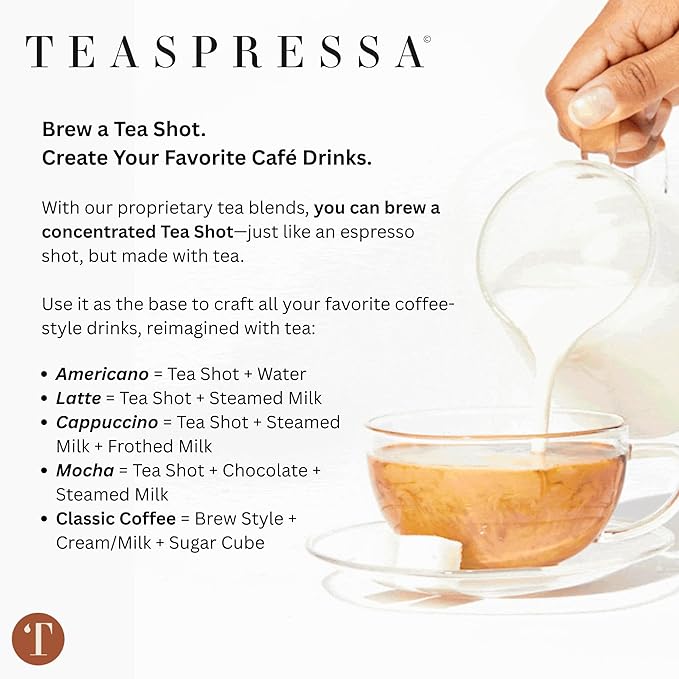 Tea Latte Sampler Kit by Teaspressa – 4 Signature Organic Tea Blends + 4 Luxe Sugar Cubes – Make at Home - Manhattan Black, Earl Grey, Green & Rooibos Tea – Salted Caramel, Vanilla, London Fog & Rose Gourmet Sugar Cubes – Gift Set - Vegan & Gluten-Free