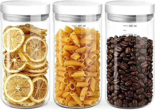Danbark Set of 3 42oz Airtight Glass Storage Canisters with Lids - Pantry Organizers and Storage Glass for Kitchen - for Pantry, Flour, Sugar, Coffee