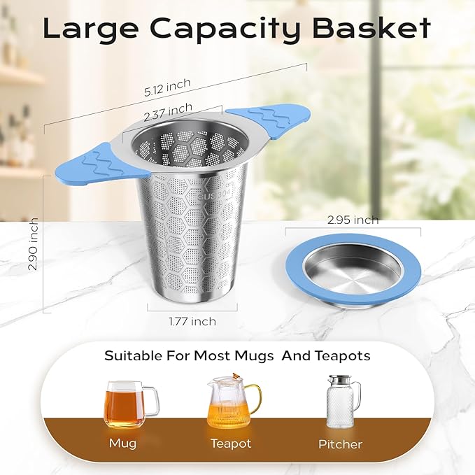 Tea Infuser for Loose Leaf Tea,18/8 Stainless Steel Tea Infuser with Heat Proof Silicone Handles