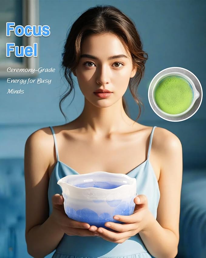Natural Crystal Flower Matcha Set - 4 Pcs Food Grade Matcha Kit with Spouted Bowl, Matcha Whisk, Scoop and Chasen Holder