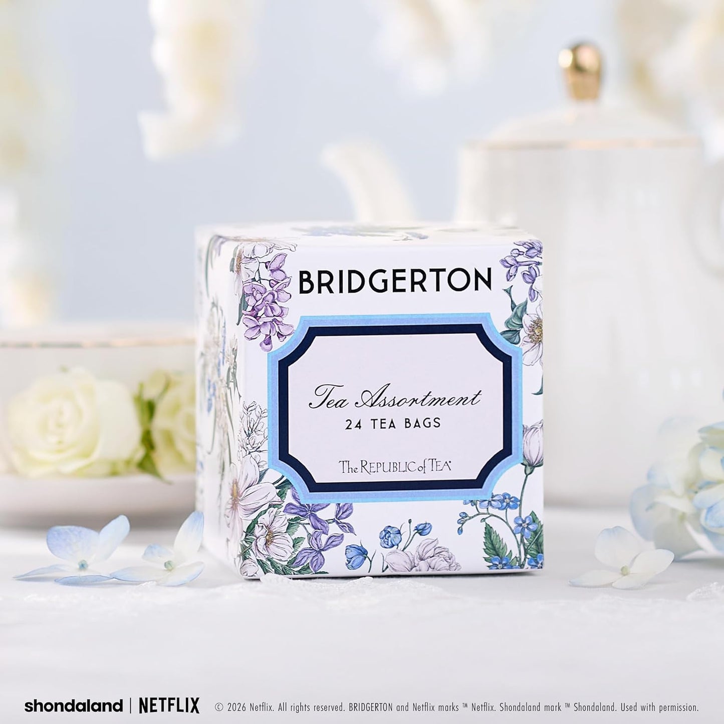The Republic of Tea Bridgerton Season 4 Gift Tea Assortment, 24 Count | Made for sampling, gifting or sharing. Bright and tart with notes of soft florals. Gluten Free. Made with hibiscus.