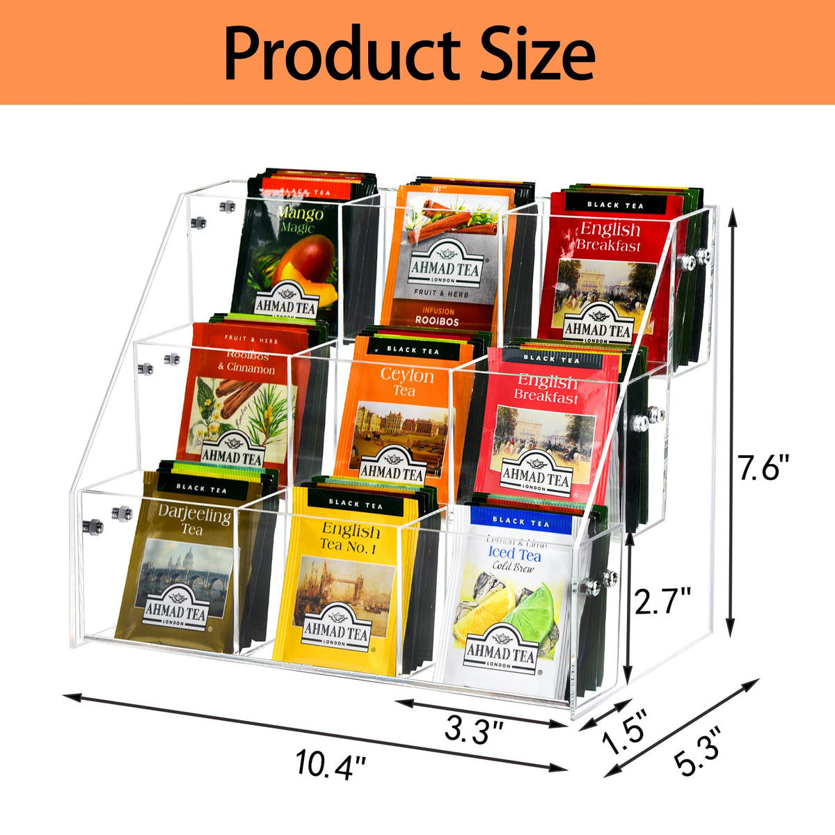 Wuudy Tea Bag Organizer, Acrylic Tea Holder Storage Rack, Assembly Required