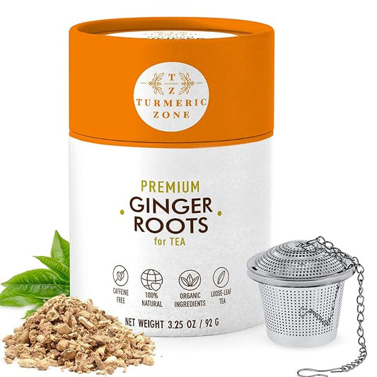 Turmeric Zone Ginger Root for Tea - Decaf Herbal Tea - 100% Organic Premium Ginger Root - 3.25 oz