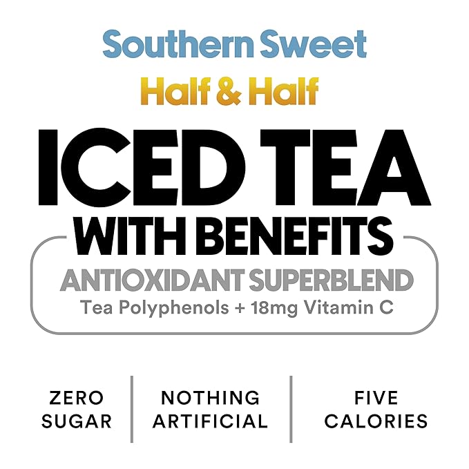 Ryl Iced Tea Front Porch Pack, Sweet Tea and Half N' Half – Antioxidant Superblend, No Artificial Ingredients, Zero Sugar, Five Calories, Low Carb, Non-GMO, Made in the USA, 12-Pack, 16 Fl Oz