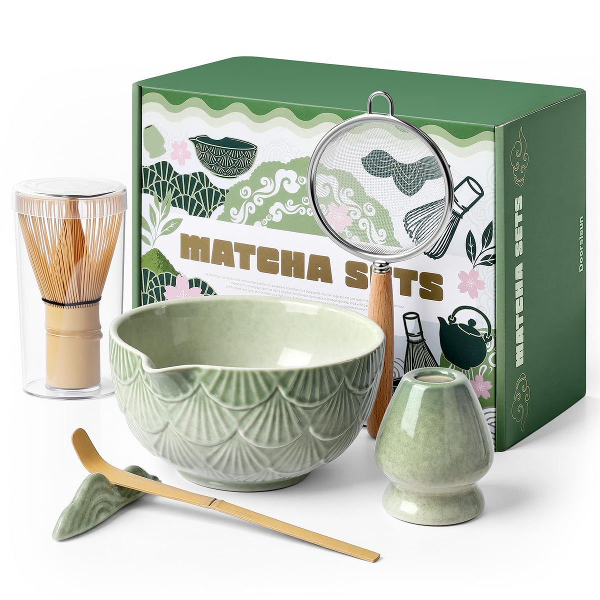 Doorsisun Matcha Whisk Set, Ceramic Matcha Kit Set, 6 Pcs for Tea Ceremony