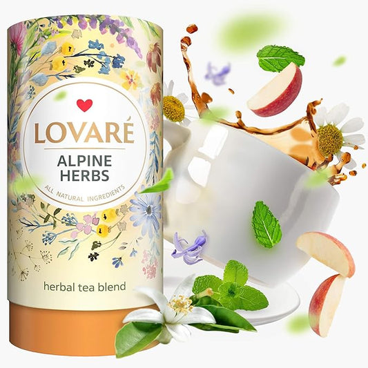 Lovare Alpine Herbs Loose Leaf Tea 80 g - Made in Ukraine – Herbal tea blend, Lemongrass, Chamomile Flowers, Rose Hips, Orange Peel and Blossom
