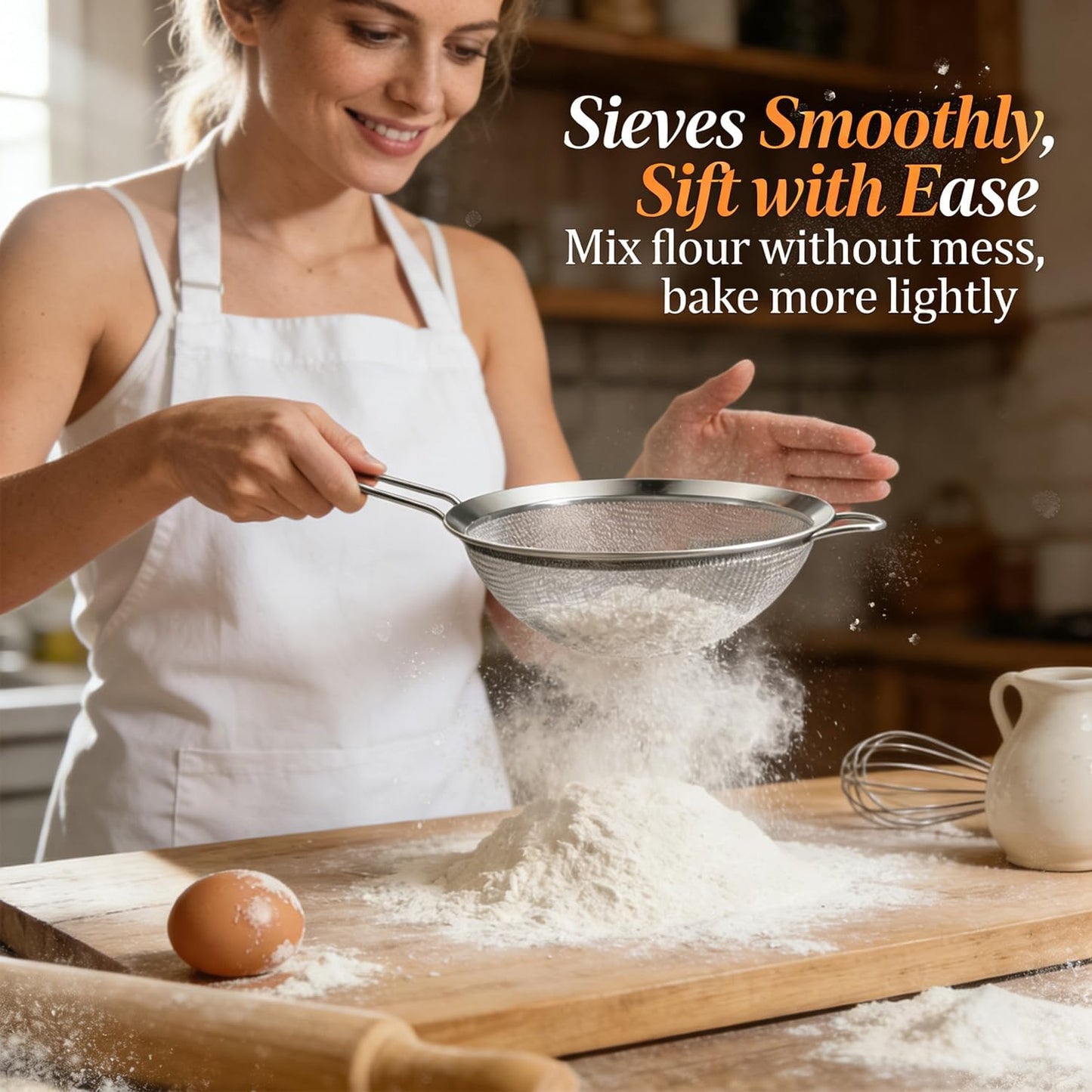Anaeat Fine Mesh Strainers - Premium Stainless Steel Colander Sieve Sifters, with Durable Mesh and Sturdy Handle, Excellent for Sifting Dry ingredients, Flour, Pastas, Rice, Tea (8.67"）